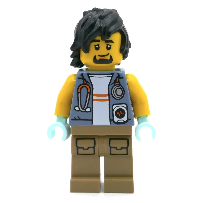 Vet, Sand Blue Jacket, Dark Tan Legs, Black H… — minifigurine LEGO | Brick Broker