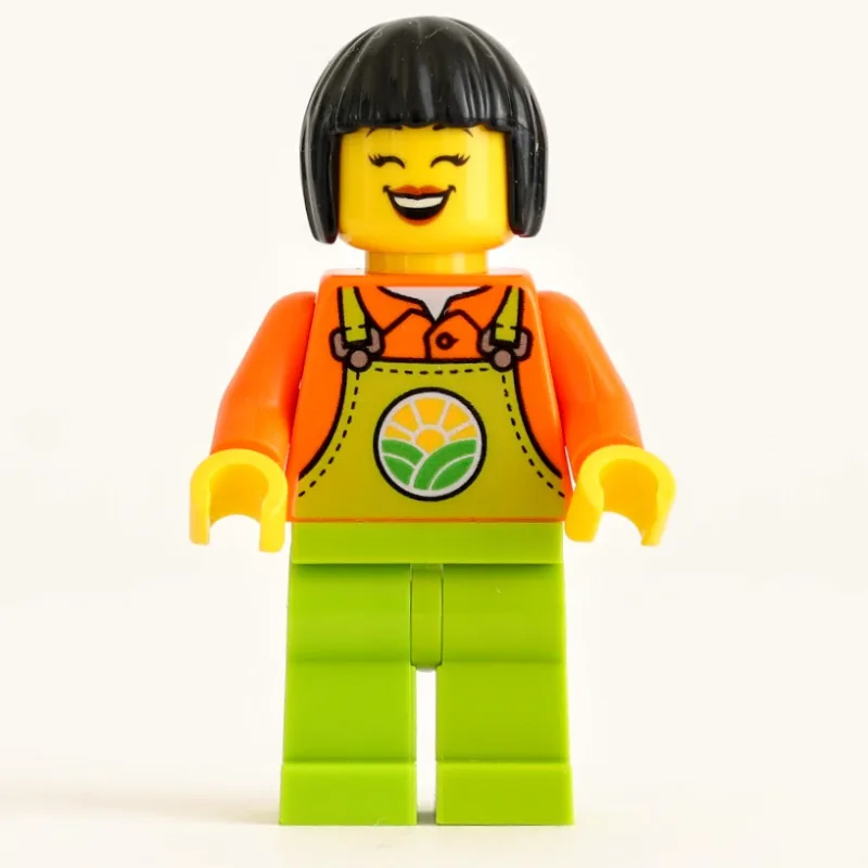 Farmer, Woman, Lime Overalls, Black Hair — minifigurine LEGO | Brick Broker