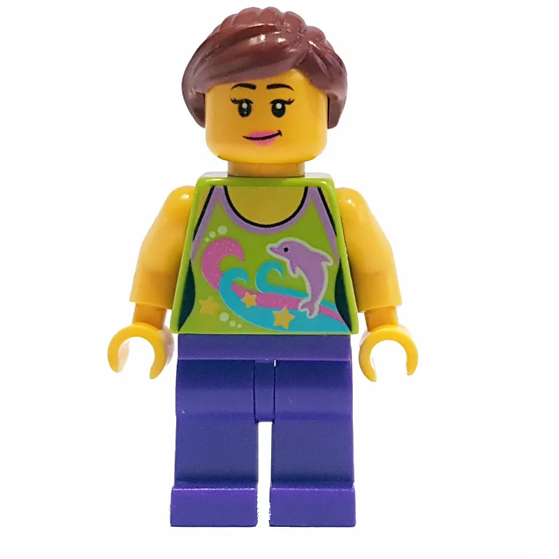 Woman, Lime Halter Top with Dolphins, Dark Pu… — minifigurine LEGO | Brick Broker