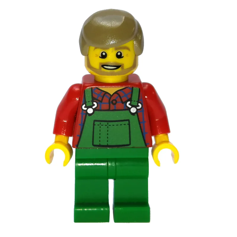 Man, Green Overalls over Red Shirt, Dark Tan… — minifigurine LEGO | Brick Broker
