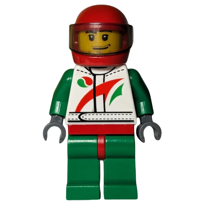 Racer, White and Green Jumpsuit with Octan Lo… — minifigurine LEGO | Brick Broker