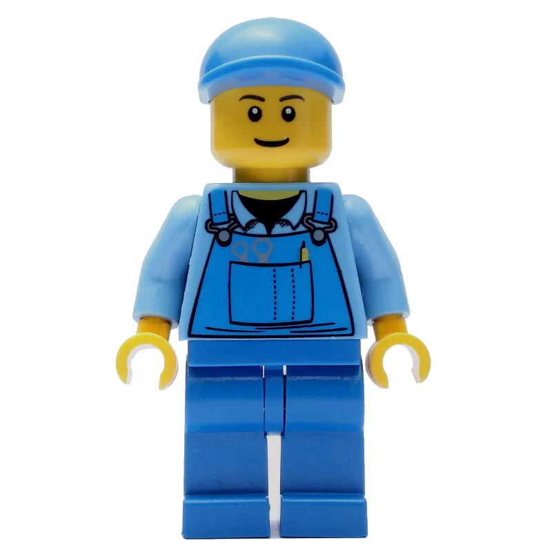 Man, Blue Overalls over Shirt, Blue Legs, Blu… — minifigurine LEGO | Brick Broker