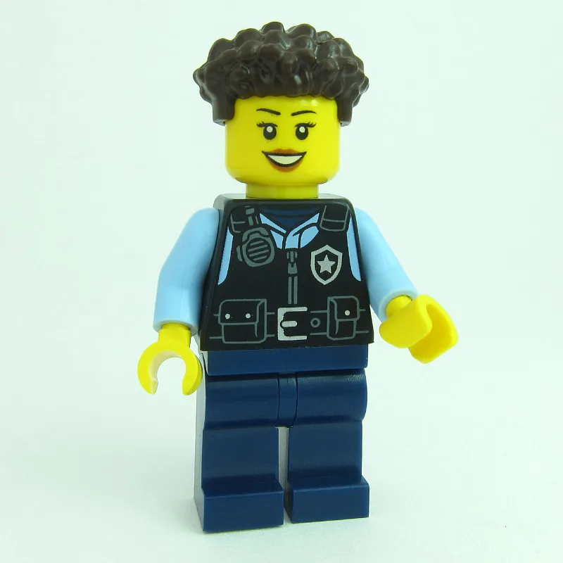 Police Officer, Black Vest, Dark Brown Hair — minifigurine LEGO | Brick Broker