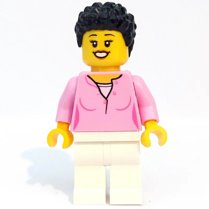 Woman, Bright Pink Top, White Legs, Black Hair — minifigurine LEGO | Brick Broker