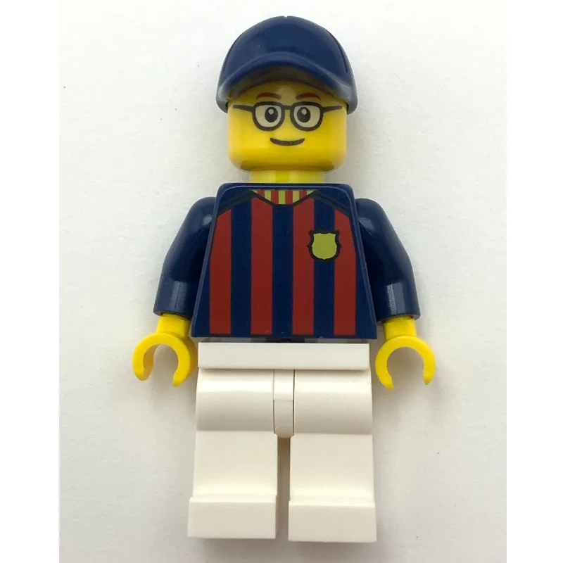 FC Barcelona Fan - White Legs, Dark Blue Cap — minifigurine LEGO | Brick Broker