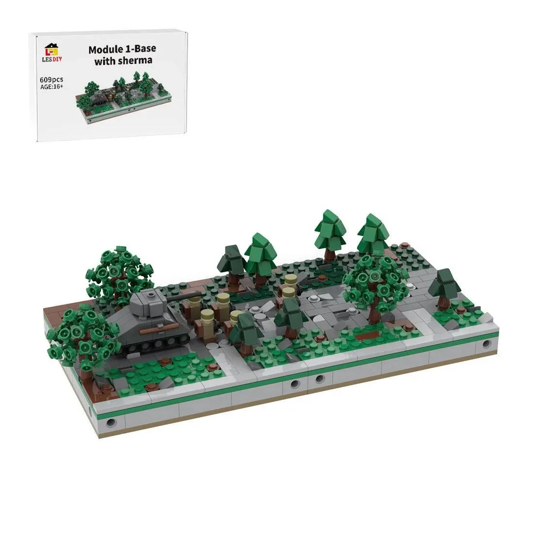 LesDiy Mini diorama de la Seconde Guerre mondiale - Module 1 : Base avec Sherman (LESDIY-3641305) - prix | Brick Broker