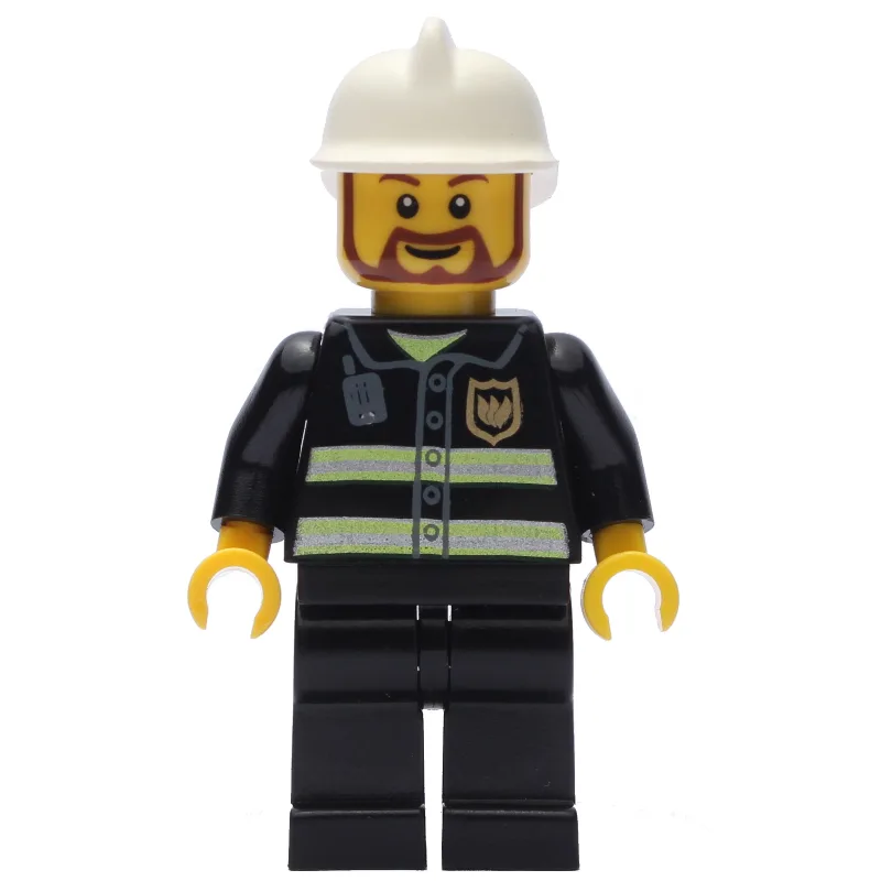 Fireman, Black Fire Jacket with Reflective St… — minifigurine LEGO | Brick Broker