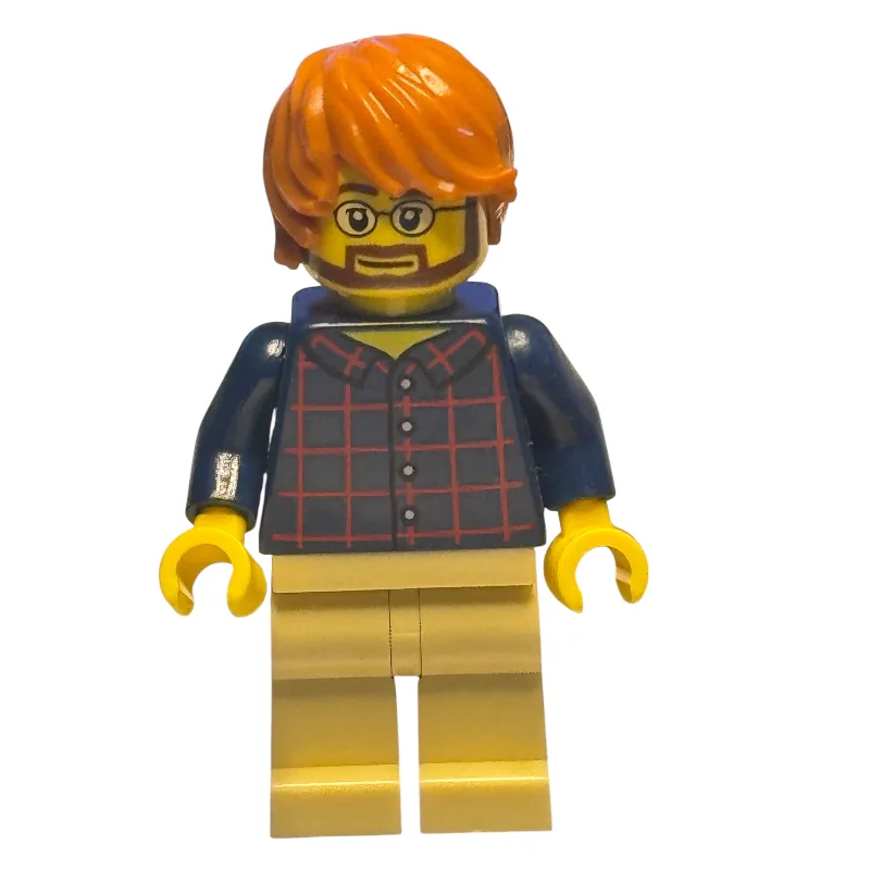 Man, Dark Blue Plaid Shirt, Tan Legs, Dark Or… — minifigurine LEGO | Brick Broker