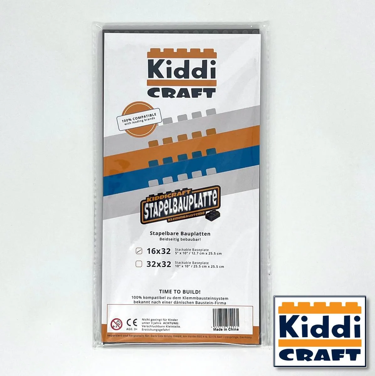 Kiddicraft Plaque de base empilable 16 x 32 - Gris foncé (KID-KC16DGSA) - prix | Brick Broker
