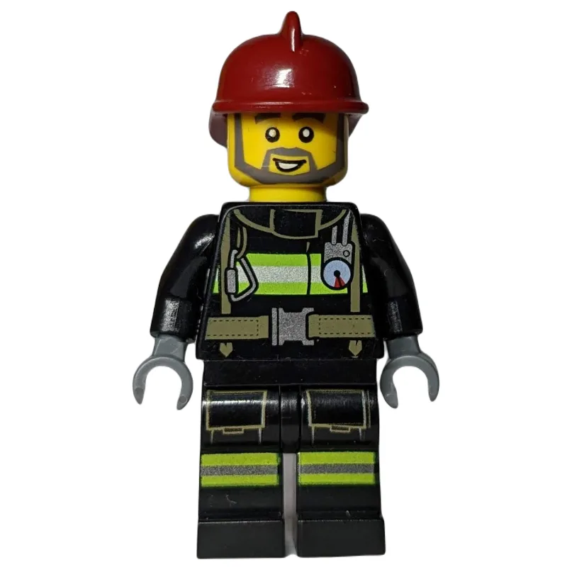 Fireman, Black Fire Suit with Gauge and Strap… — minifigurine LEGO | Brick Broker