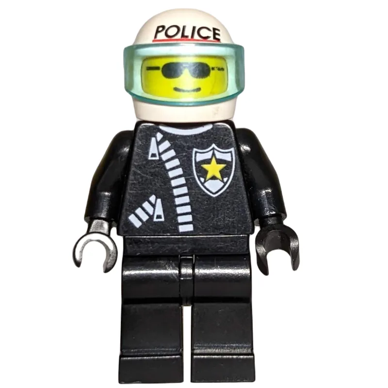 Policeman, Black Jacket with Zipper and Badge… — minifigurine LEGO | Brick Broker