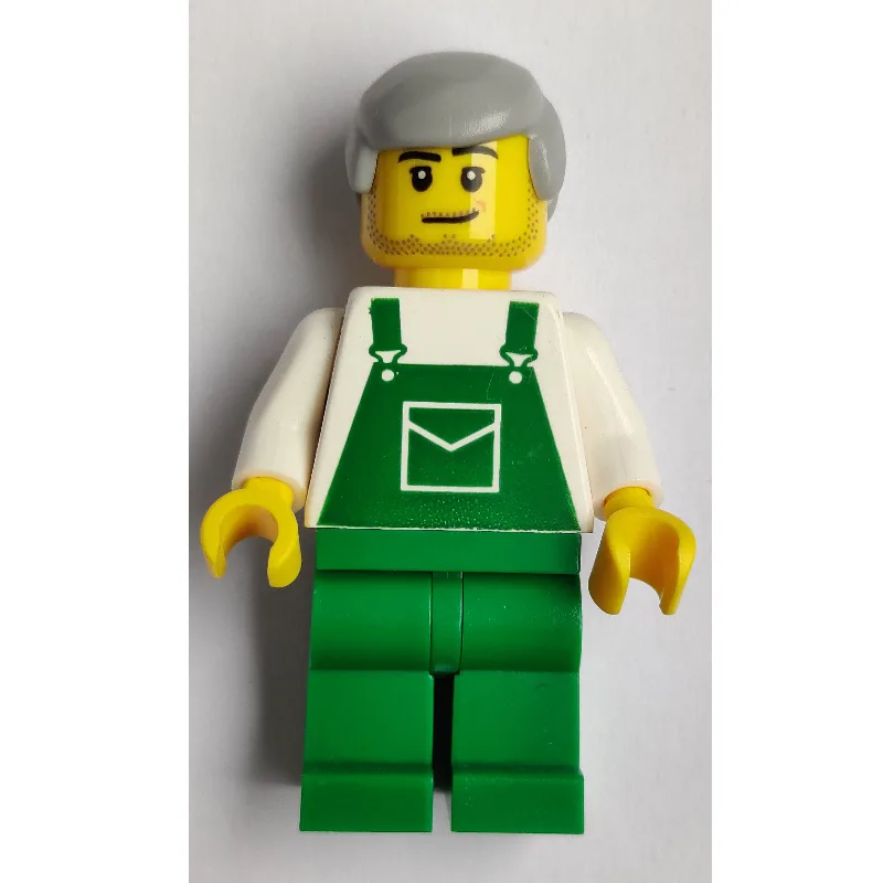 White Torso, Green Overall, Light BLuish Grey… — minifigurine LEGO | Brick Broker