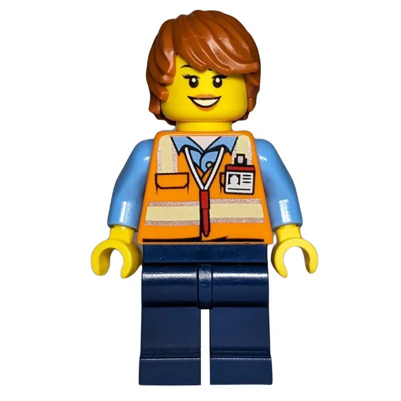 Ground Crew, Woman, Orange Safety Vest, Dark… — minifigurine LEGO | Brick Broker