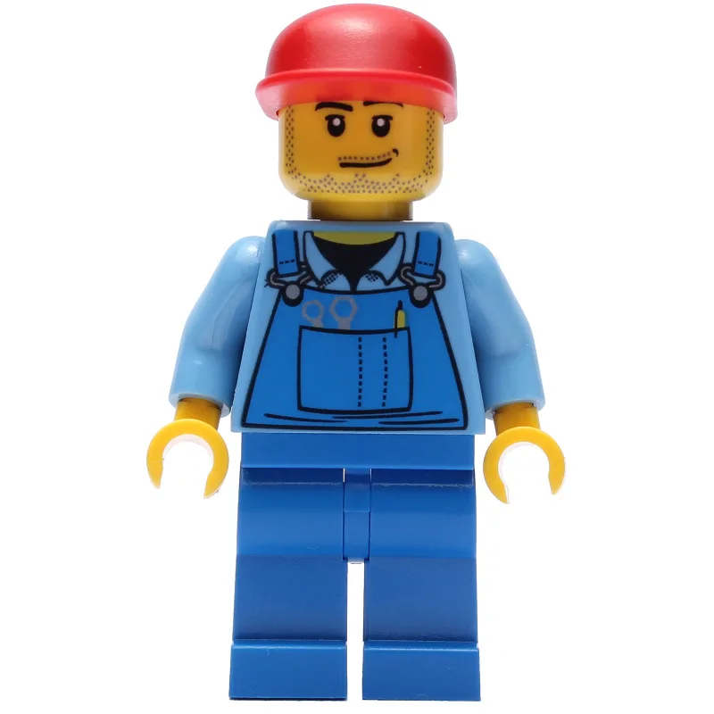 Man, Blue Overalls over Shirt, Blue Legs, Red… — minifigurine LEGO | Brick Broker