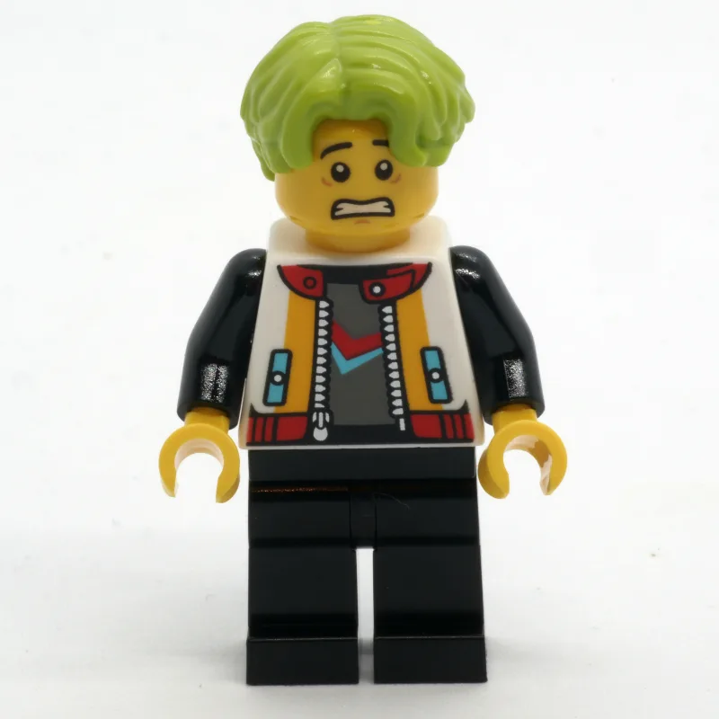 Man, White Jacket, Black Legs, Lime Hair — minifigurine LEGO | Brick Broker