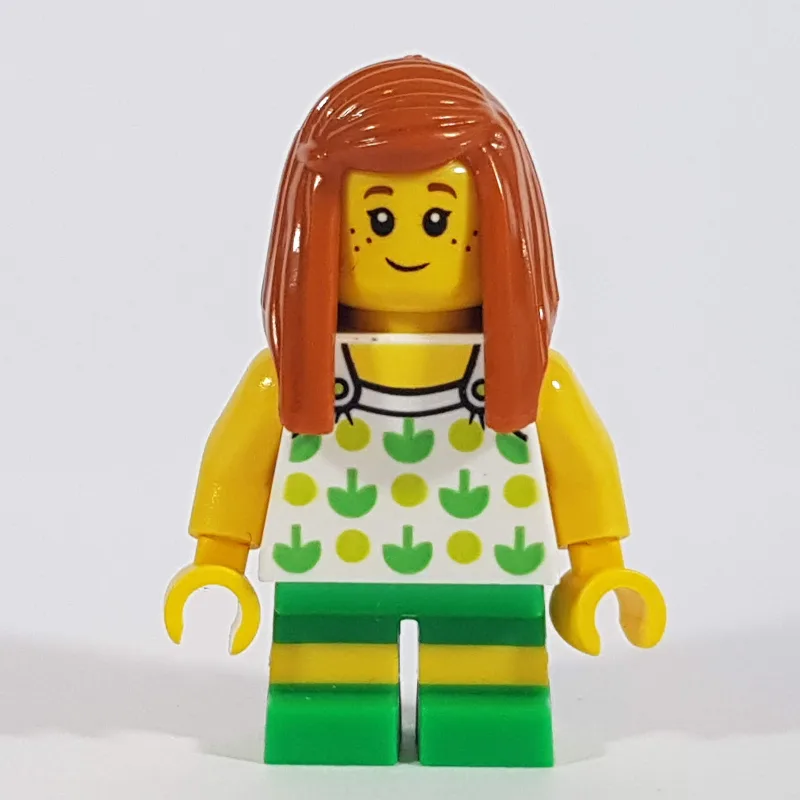 Girl, White Top with Lime and Green Pattern,… — minifigurine LEGO | Brick Broker