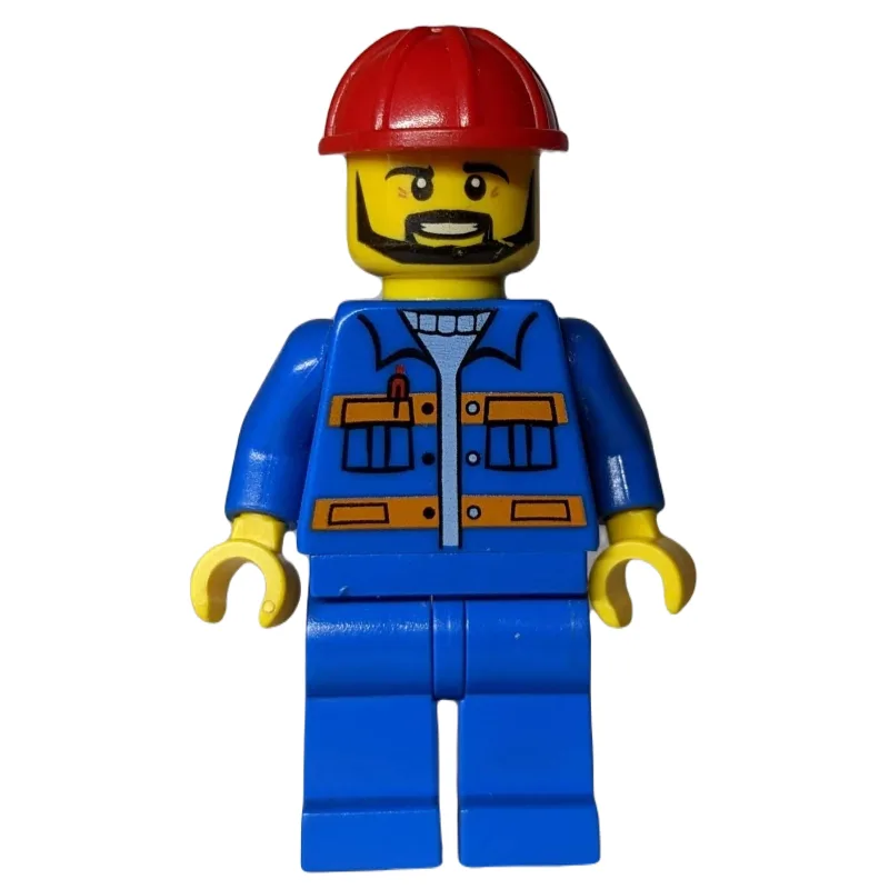 Worker, Blue Torso, Blue Legs, Red Helmet, Be… — minifigurine LEGO | Brick Broker