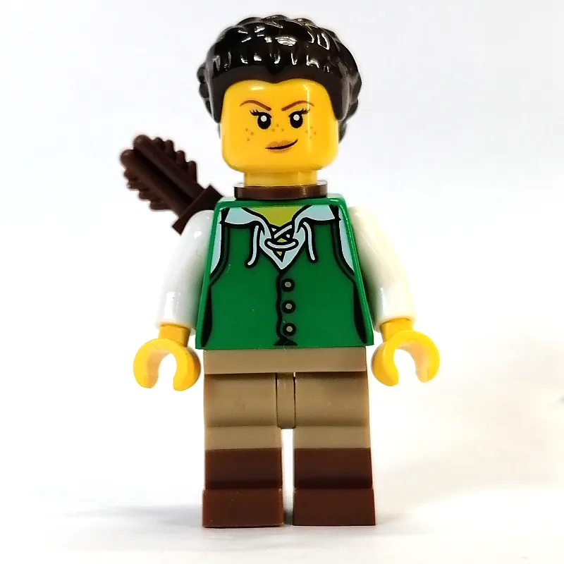 Woman - Green Tunic, Dark Tan/Reddish Brown L… — minifigurine LEGO | Brick Broker