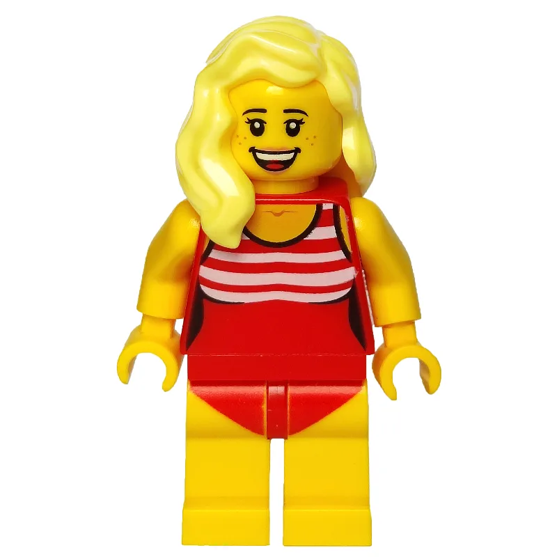 Woman, Red Swimsuit, Bright Light Yellow Hair — minifigurine LEGO | Brick Broker