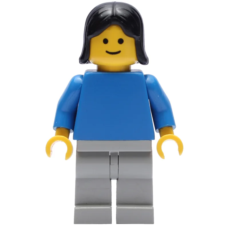 Woman, Blue Torso, Light Gray Legs, Black Hair — minifigurine LEGO | Brick Broker