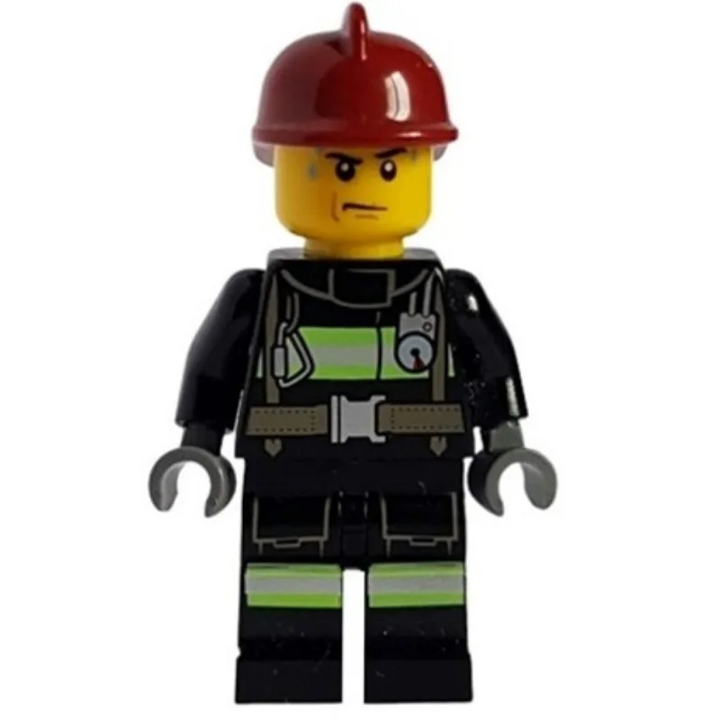 Fireman, Black Fire Suit with Gauge and Strap… — minifigurine LEGO | Brick Broker