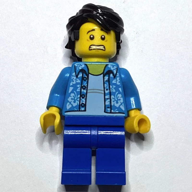 Man, Open Dark Azure Hawaiian Shirt, Blue Leg… — minifigurine LEGO | Brick Broker
