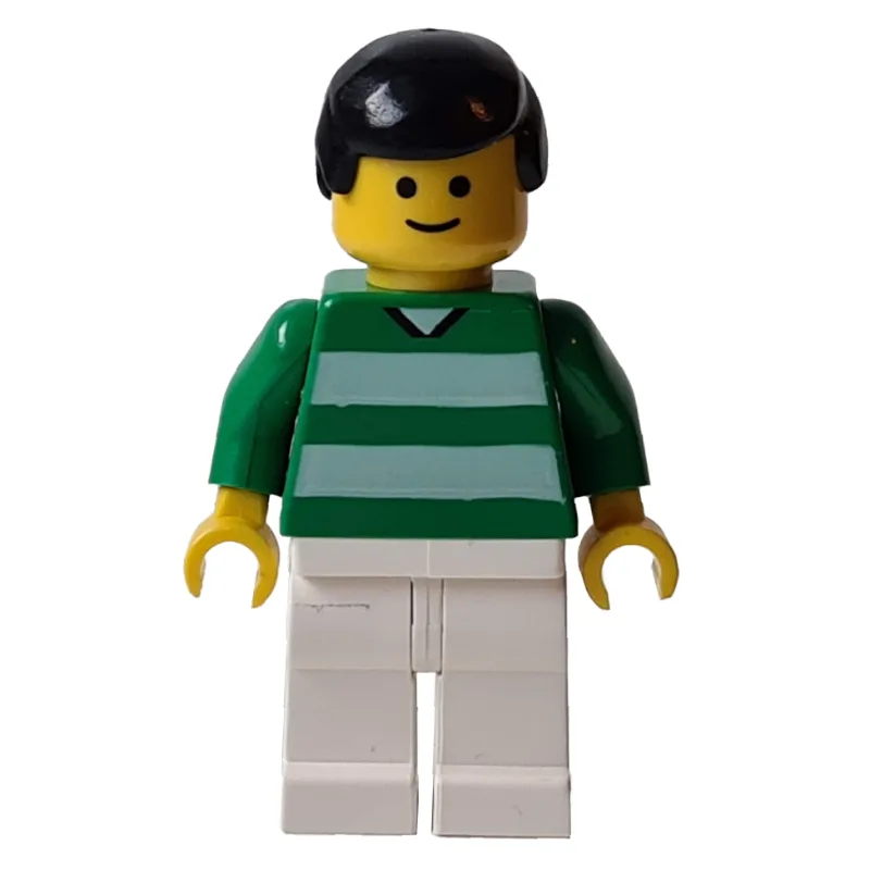 Soccer Player Green Torso, White Legs, Black… — minifigurine LEGO | Brick Broker