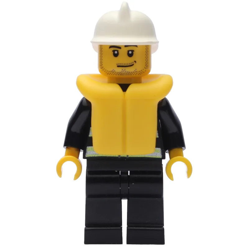 Fireman, Black Fire Jacket with Reflective St… — minifigurine LEGO | Brick Broker