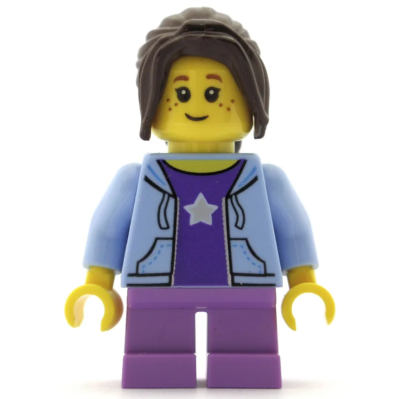 Girl, Open Bright Light Blue Hoodie over Dark… — minifigurine LEGO | Brick Broker