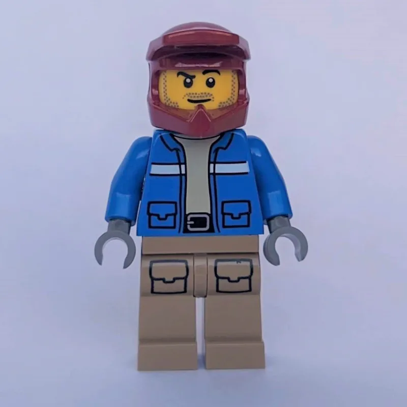 Man, Blue Jacket, Dark Red Dirt Bike Helmet — minifigurine LEGO | Brick Broker