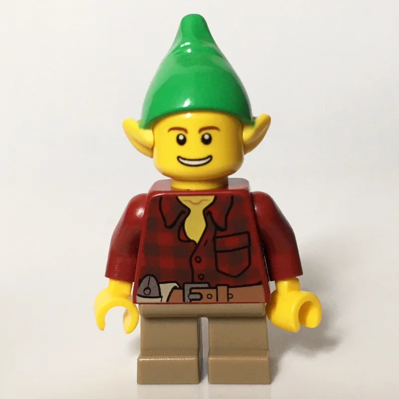 Elf, Dark Red Flannel Shirt, Bright Green Hat — minifigurine LEGO | Brick Broker