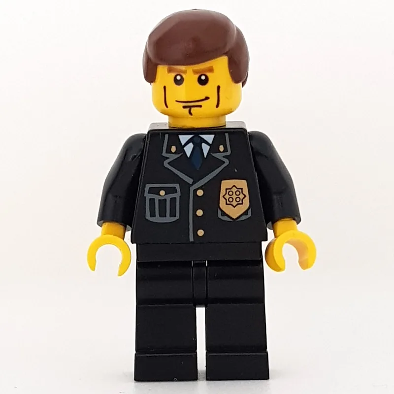 Policeman, Black Suit with Badge, Reddish Bro… — minifigurine LEGO | Brick Broker