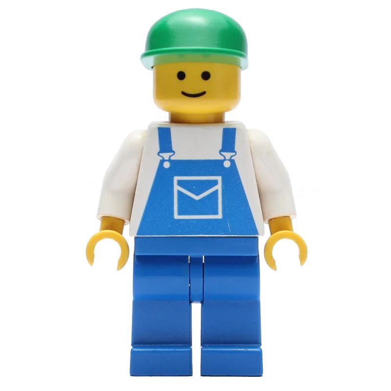 Man - White Torso, Blue Overall, Green Cap — minifigurine LEGO | Brick Broker