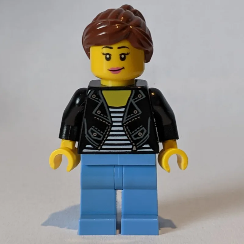 Woman, Black Jacket, Medium Blue Legs, Reddis… — minifigurine LEGO | Brick Broker