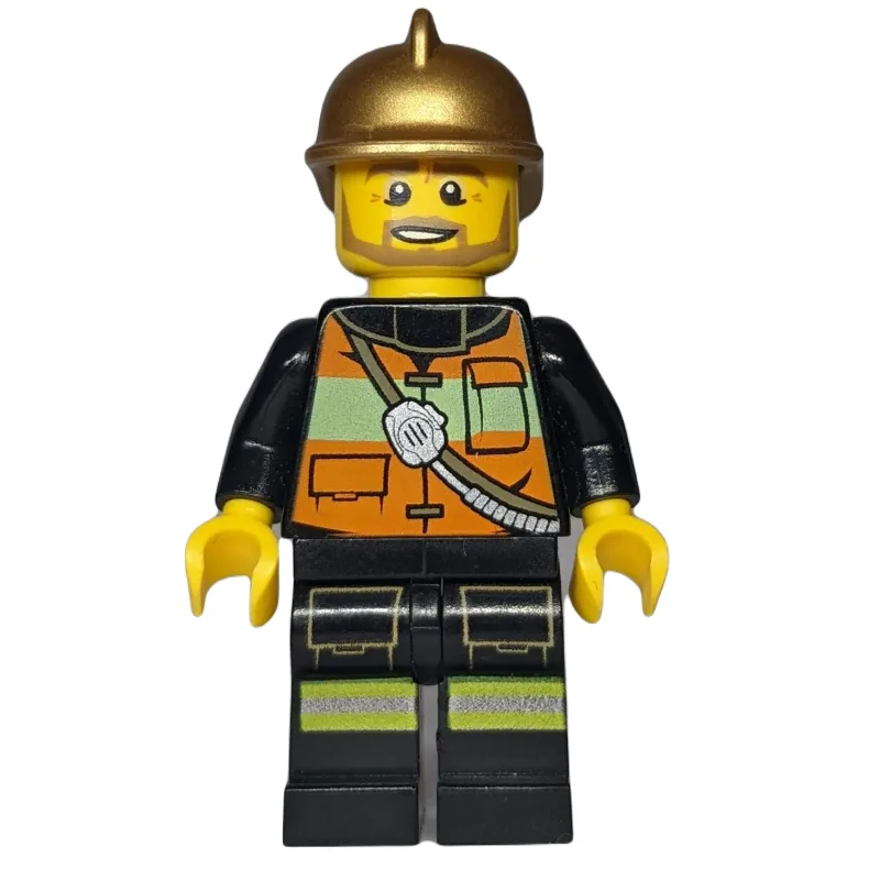 Fireman, Orange Safety Vest with Radio, Gold… — minifigurine LEGO | Brick Broker