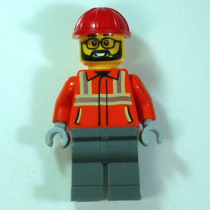 Construction Worker, Orange Safety Jacket, Da… — minifigurine LEGO | Brick Broker