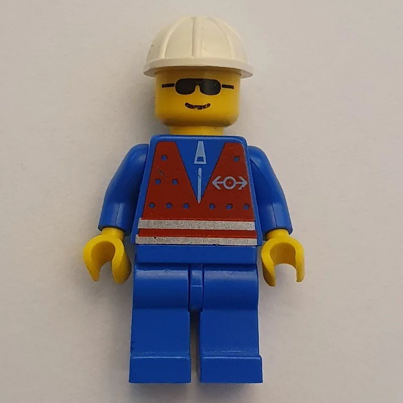Train Worker - Red Vest, Blue Legs, White Hel… — minifigurine LEGO | Brick Broker